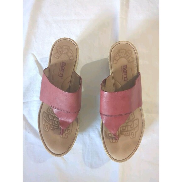 Born Shoes - Born Platform Wedge Sandals Women's 9M Rose Pink Leather Chunky Strappy